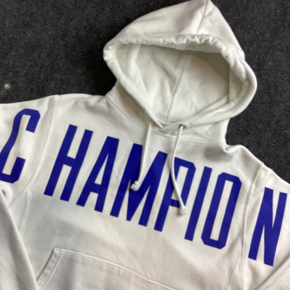 Champion Reverse Weave Hoodie White Blue Big Logo Sweatshirt GF68 WHC Small 233